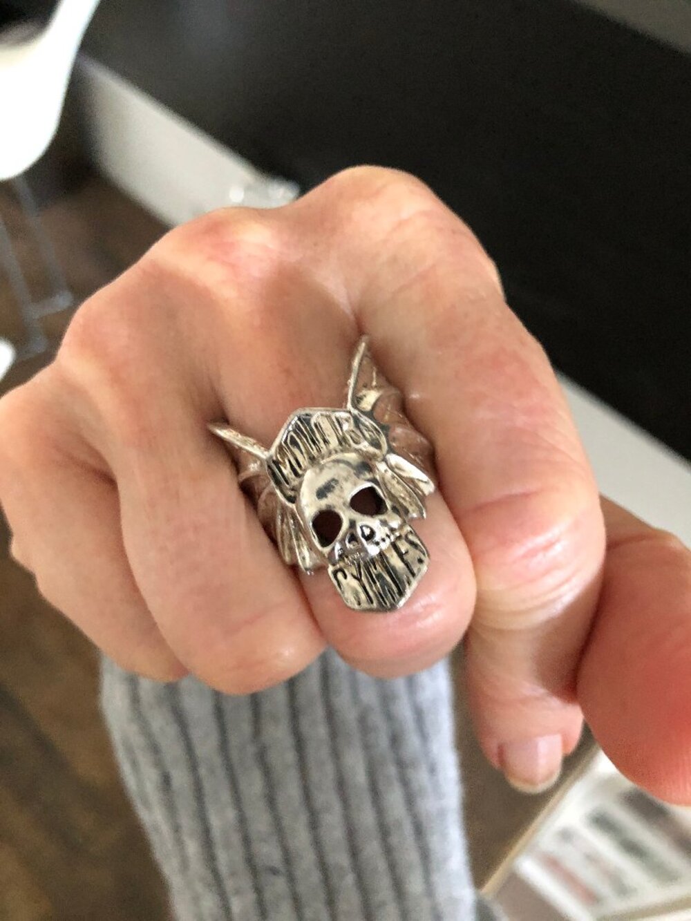 Vintage Unisex Silver Toned Motor Cycles Skull Ring - Picture 2 of 13